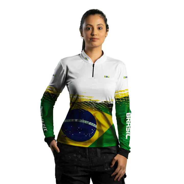 Camisa M Feminina Agro Brk Brasil Branca com Proteção Solar UV50+